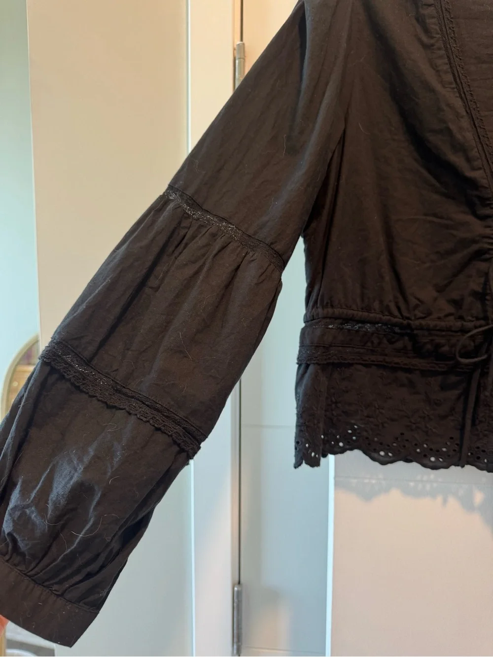 Abercrombie & Fitch Black Eyelet Tie-Front Peasant Top